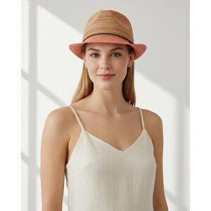 NWT Peter Grimm Striped Fedora Hat Orange Pink Women One Size